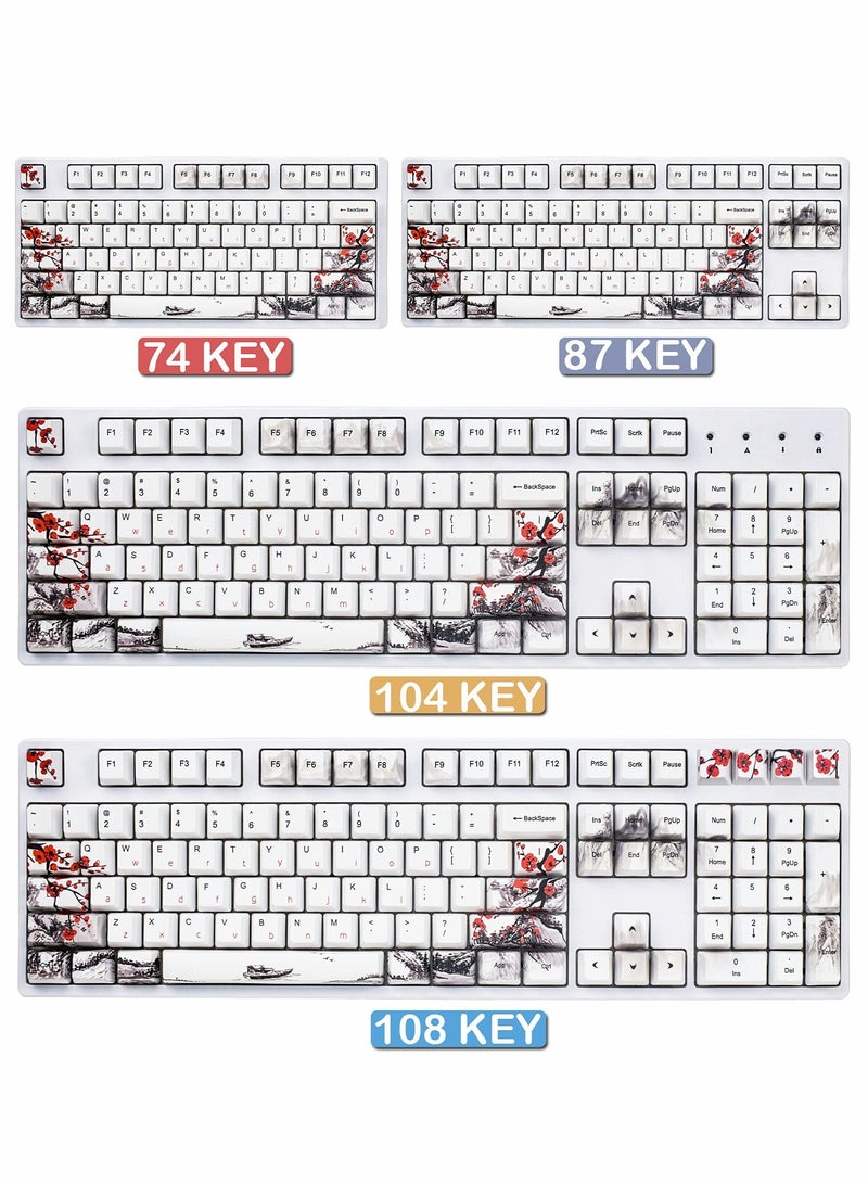 Rubber Keycaps Set, 110 Keys PBT Keycap, Anti-Slip Texture Dye-Sublimation Plum Blossom Cherry Profile Key Cap, DIY Mechanical Keyboard Keycap Set for Mechanical Keyboard