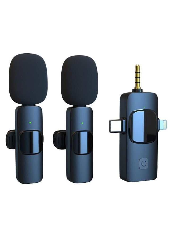 Wireless Lavalier Microphone compatible with iPhone, Laptop, Computer, Android Phone, Camera – 3 in1 Wireless Receiver+ Mics for Podcast, Video Recording (3in1+2mics)