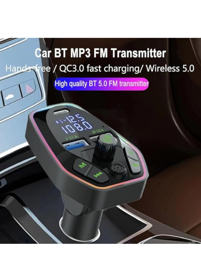 Bluetooth FM Transmitter for Car, Radio Adapter, Car Wireless Transmitter, Wireless Radio Car Kit, Compact Durability 5.0 Wireless Automotive Radio Transmitter Multifunctional Adapter