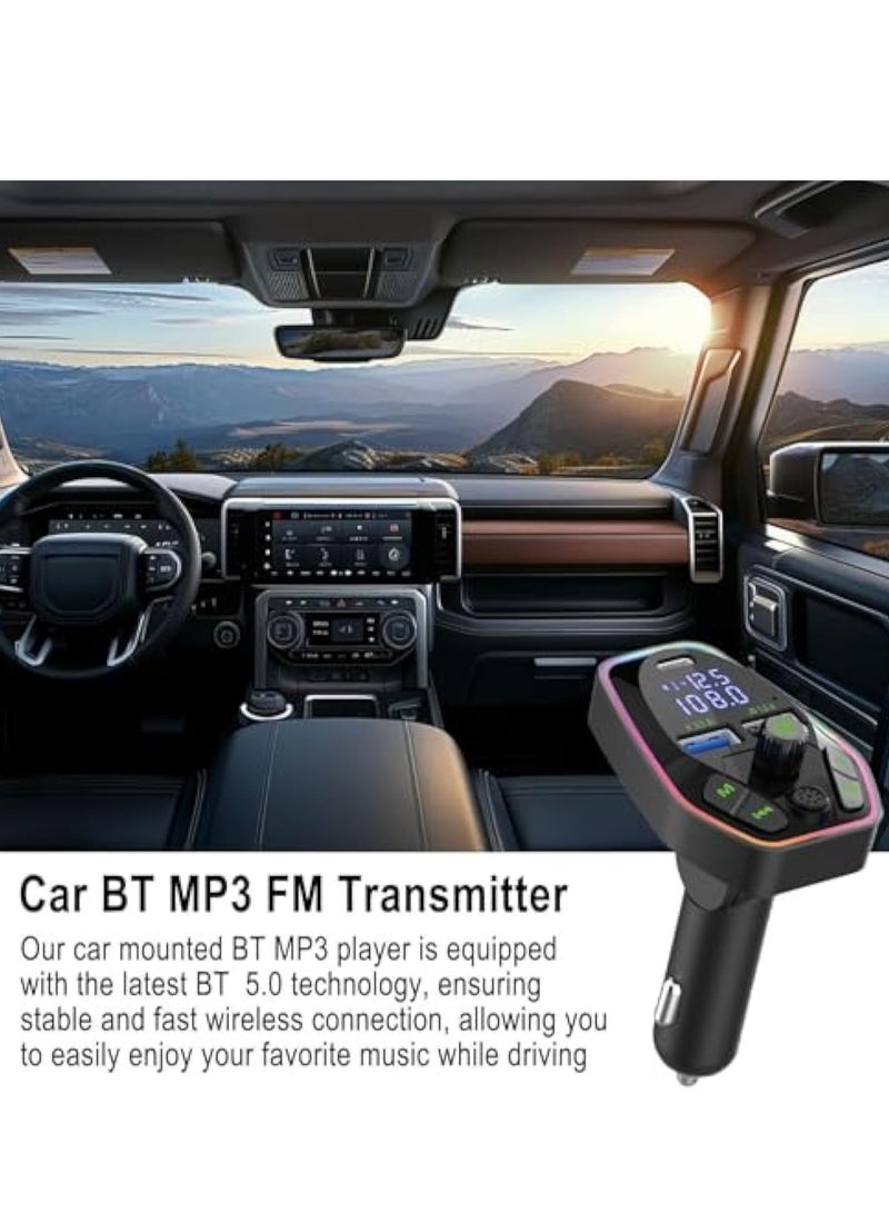 Bluetooth FM Transmitter for Car, Radio Adapter, Car Wireless Transmitter, Wireless Radio Car Kit, Compact Durability 5.0 Wireless Automotive Radio Transmitter Multifunctional Adapter