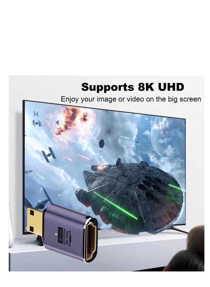 Mini HDMI to HDMI Adapter 8K, 3 Pcs 90 Degree Left and Right Angle Mini HDMI Male to HDMI Female Adapter, 48Gbps Mini HDMI Adapter, for Camera, HDTV, Projector, Laptop and Tablet