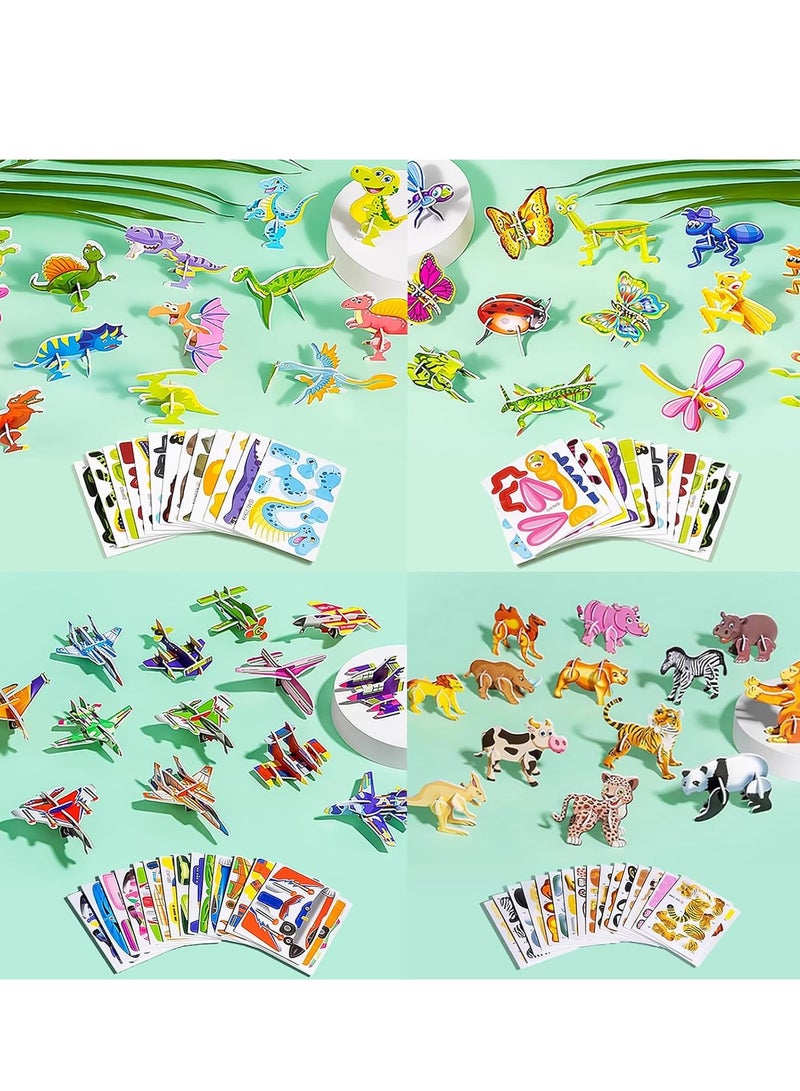 4 Set Educational 3D Cartoon Puzzle, 3D Cartoon Puzzles, Animals, dinosaurs, airplanes, insects 3D puzzles, Good Gifts for Boys & Girls