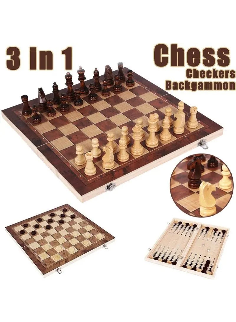 3 In 1 Chess Board Folding Wooden Portable Chess Game Board Wooden Chess Board For Adults Chess Checkers Backgammon