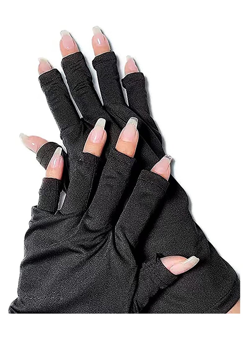 2 Pairs UV Protection Gloves for Gel Nail Lamp, Skin Care Anti UV Light Gloves for Making Gel Nail Manicures, Fingerless Gloves for Protecting Hands from Nails UV Light