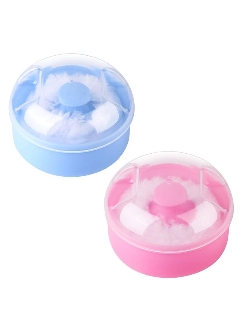 Storage Body Powder Container, Fluffy Body After-bath Powder Case, Baby Care Face/Body Villus Powder Puff Box, Makeup Cosmetic Talcum Powder Container with Hand Holder 2pcs