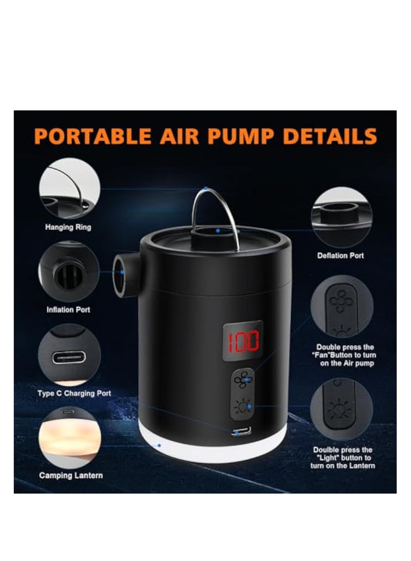 2024 Portable Air Pump with Camping Lantern, Portable Air Pump for Inflatables, Electric Air Pump, Inflator/Deflator & LED Light, Air Mattresses, air beds, Inflatable Pools, and so