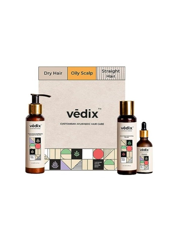 Vedix Customized Hair Fall Control Regimen for Dry Hair Oily Scalp 3 Product Kit Anti Hair Fall Oil Berberis + Banyan Anti-Hairfall Shampoo