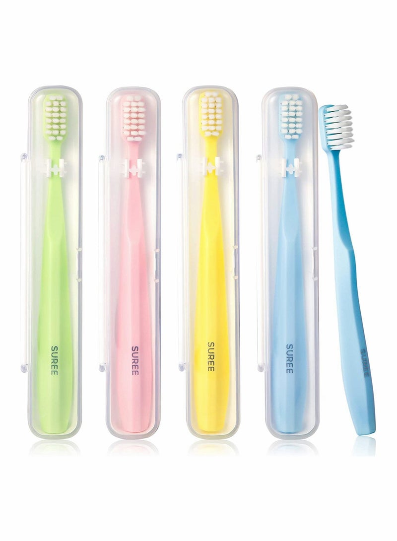 Extra Soft Toothbrush for Sensitive Teeth, Upgraded 10000 Bristles Nano Toothbrush, Ultra Soft Toothbrushes for Adults and Elders, Portable Manual Toothbrush with Individual Travel Case (4 Count)