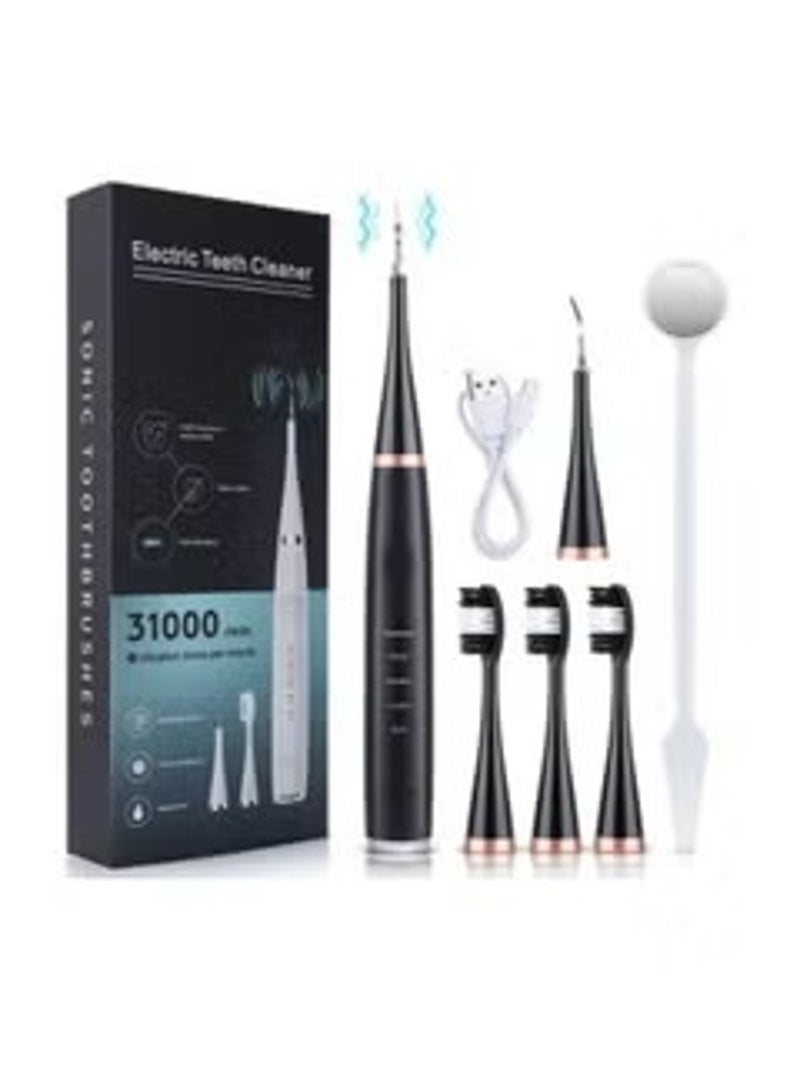 Electric Toothbrush Ultrasonic Tooth Cleaner Teeth Stains Plaque Remover 6 in 1 black