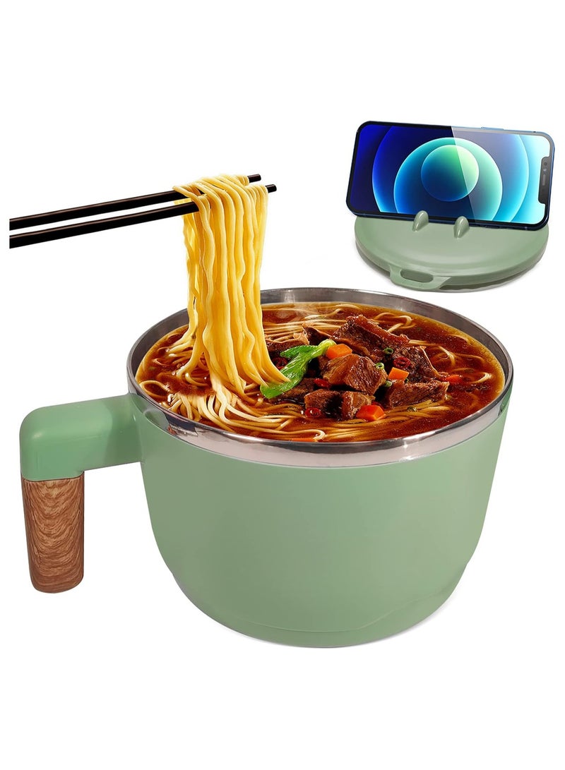 Ramen Bowl Set Stainless Steel Ramen Bowl Bowl, Japanese Soup Bowl, 1000 ml Ramen Bowl with Lid, Double Insulated Sealed Bowl, Traditional Japanese Tableware (Green)