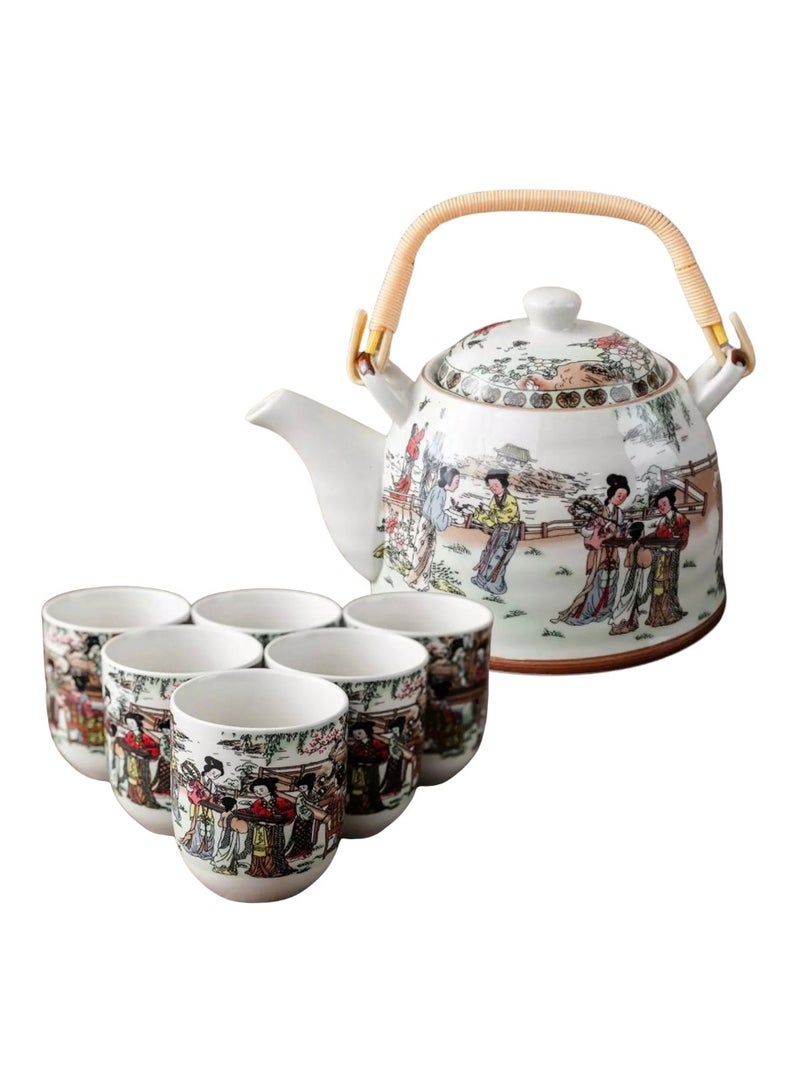 Cottage Rose Porcelain  Japanese Tea Set with 1 Teapot Set, 6 Tea Cups Beautiful Asian Tea Set for Tea#1