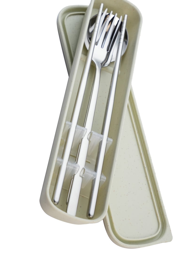 Chopstick Trio Cutlery Set, Elegant Silver Non Slip Handles, 18/10 Grade Kitchen Utensils Set, Tableware Set for Home, Restaurants and More