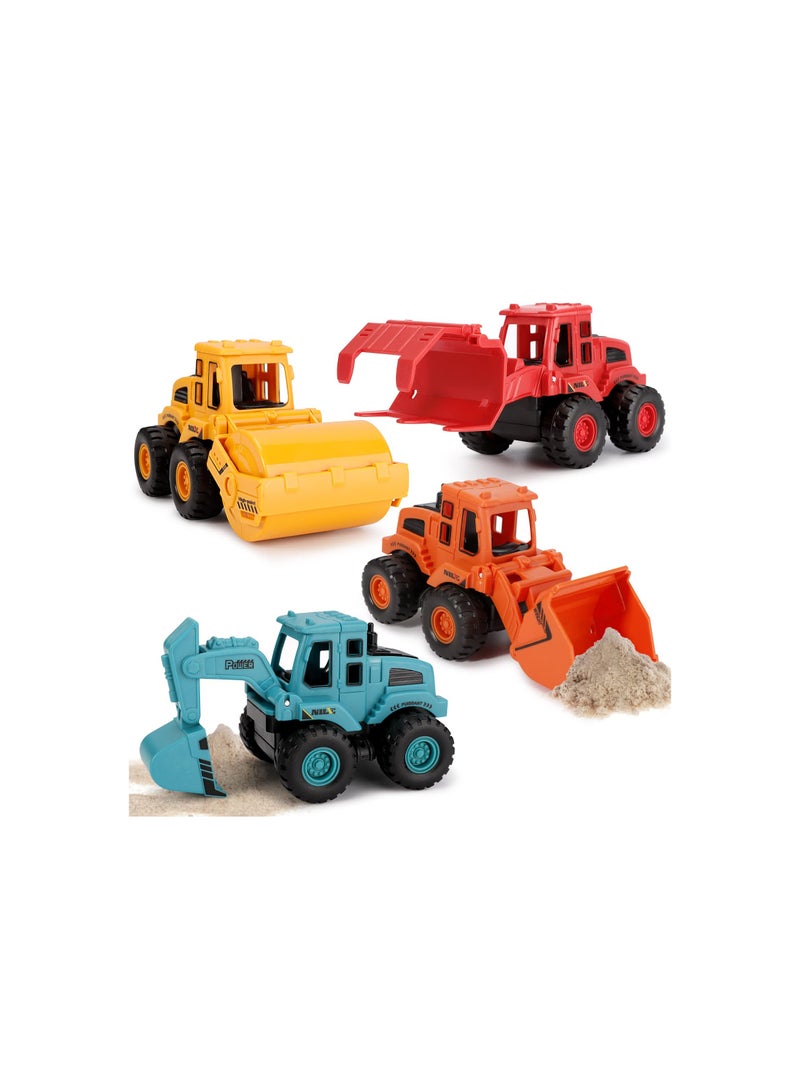 Construction Toys, Friction Powered Construction Truck Toys Vehicles, Push and Go Construction Sand Truck Toys, Outdoor Toys with Bulldozer Excavator Roller Truck Gift for 3 - 8 Year Old Boys(4Pcs )