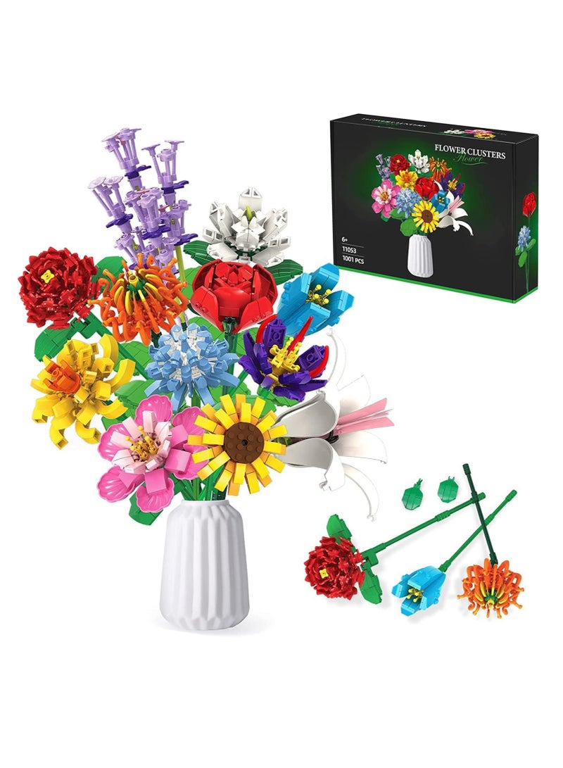 Flowers Bouquet Building Set, Plant Display Decor Set for The Home or Office, Creative Gift for Adults and Age 14+