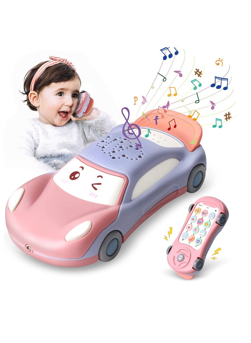 Baby Cell Phone Toy for 1 Year Old Boy, Multi Function Car Toy with Music, Star Projector, Kids Pretend Phone for Learn Call Chat, Early Education Phone Toy for 1 2 3 Year Old Toddler Girl Boy