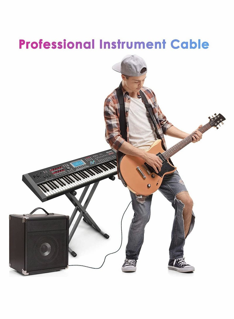 Guitar Cable Professional Instrument Cable Electric Guitar AMP Cord 1or4inch TS Cable for Guitar Bass Mandolin Keyboard and Pro Audio Right Angle 10FT Black+Blue