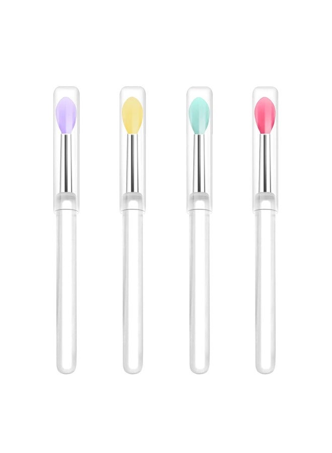 Silicone Lip Brushes with Transparent Handles and Caps. Perfect Applicators for Cream Lip Mask, Eyeshadow, and Lipstick (4pcs, Multicolor)