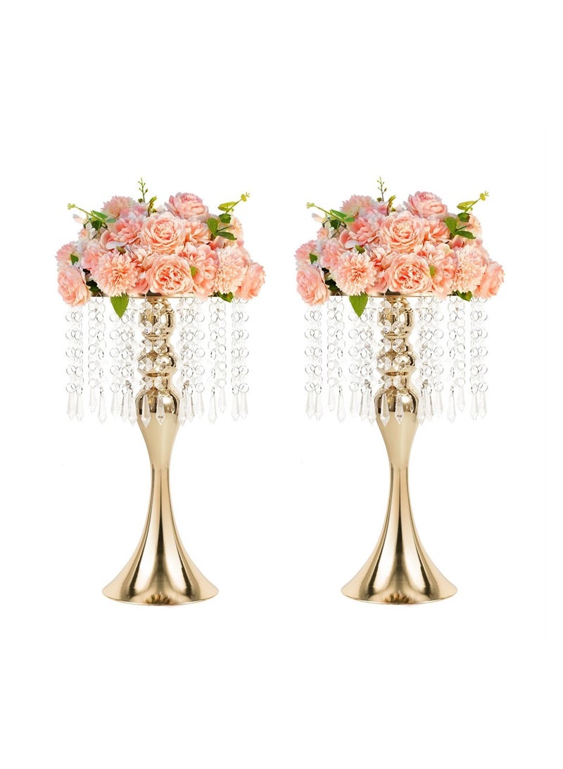 Gold Vases for Wedding Centerpieces Set of 2 Crystal Flower Arrangement Stand for Table Pieces Wedding Event Decor