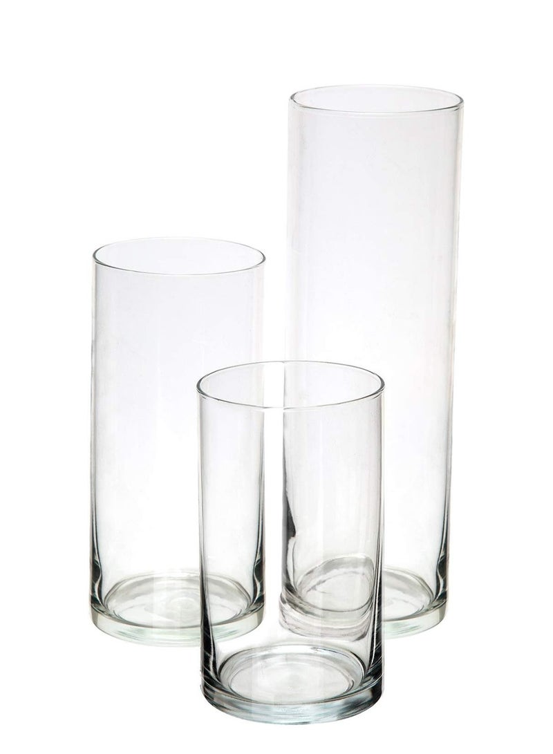 Cylinder Glass Vase (Set of 3, Clear)