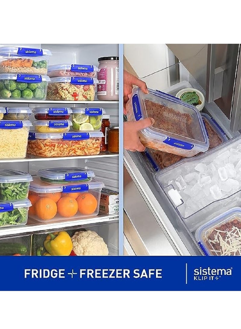 Sistema 2.2 Liter Klip it Rectangular stackable Food Container Pack of 3, built with leak proof seal + easy locking clips, is Microwave, dishwasher safe and Phthlate & BPA Free.