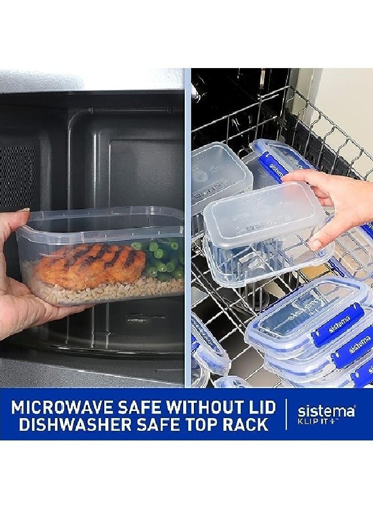 Sistema 2.2 Liter Klip it Rectangular stackable Food Container Pack of 3, built with leak proof seal + easy locking clips, is Microwave, dishwasher safe and Phthlate & BPA Free.