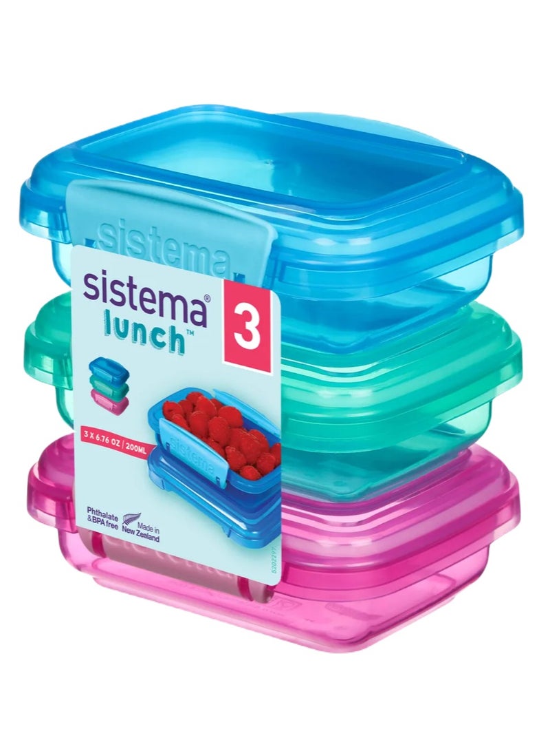 Sistema Rectangular Lunch Boxes (3 Pack): 200ml, Portion Control Containers - BPA-Free & Portable