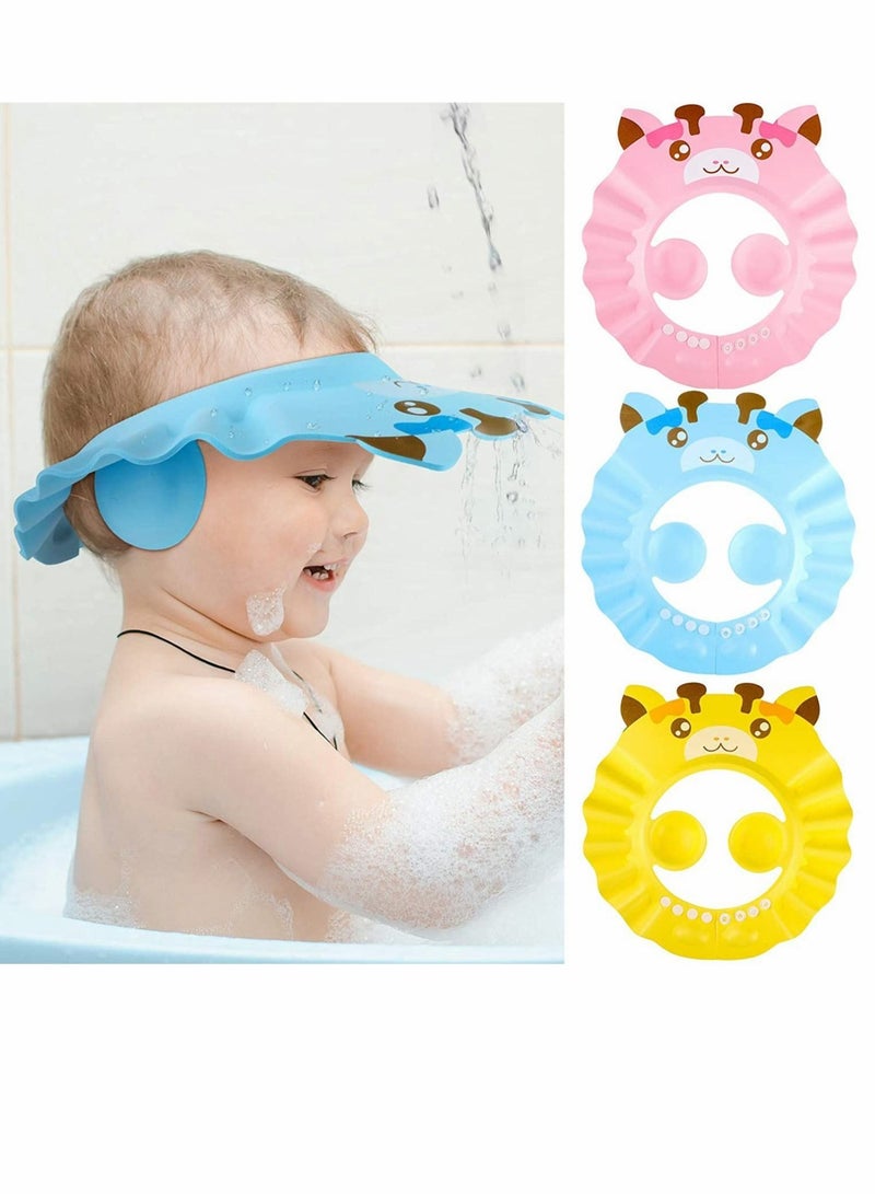Baby Shower Cap, Adjustable Baby Bath Visor, Infant Bathing Protection Cap, Safe Shampoo Shower Hat with Ear Protection, Baby Hair Washing Aids, for Baby Toddler Children Kids, 3 Pieces
