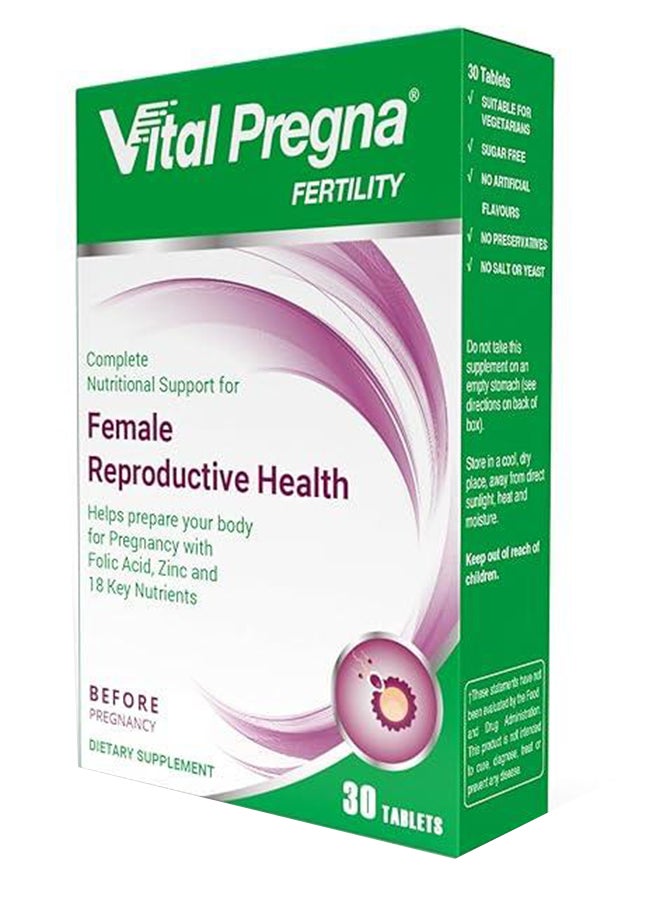 Pregna Fertility For Female Reproductive Health Helps To Prepare Your Body For Pregnancy With Folic Acid, Zinc And 18 Key Nutrients No Artificial Flavors30 Tablets