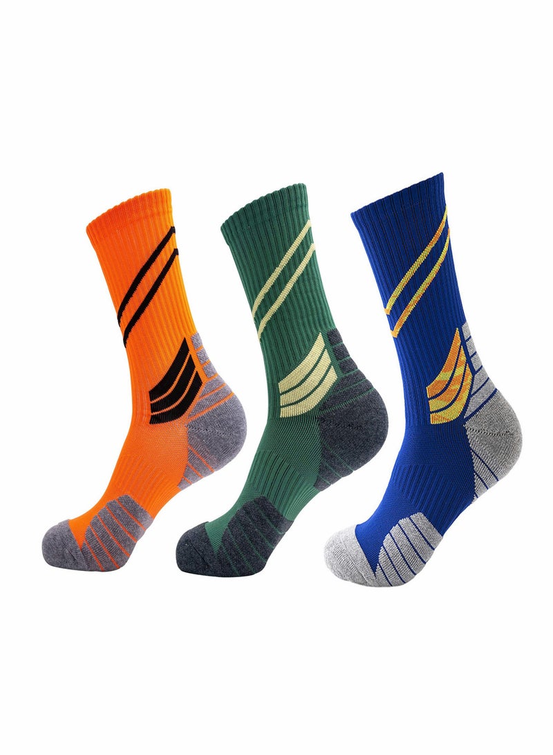 Elite Basketball Socks, Cushioned Athletic Socks for Men & Women, Mid Calf Socks for Football Running Hiking (3PCS)