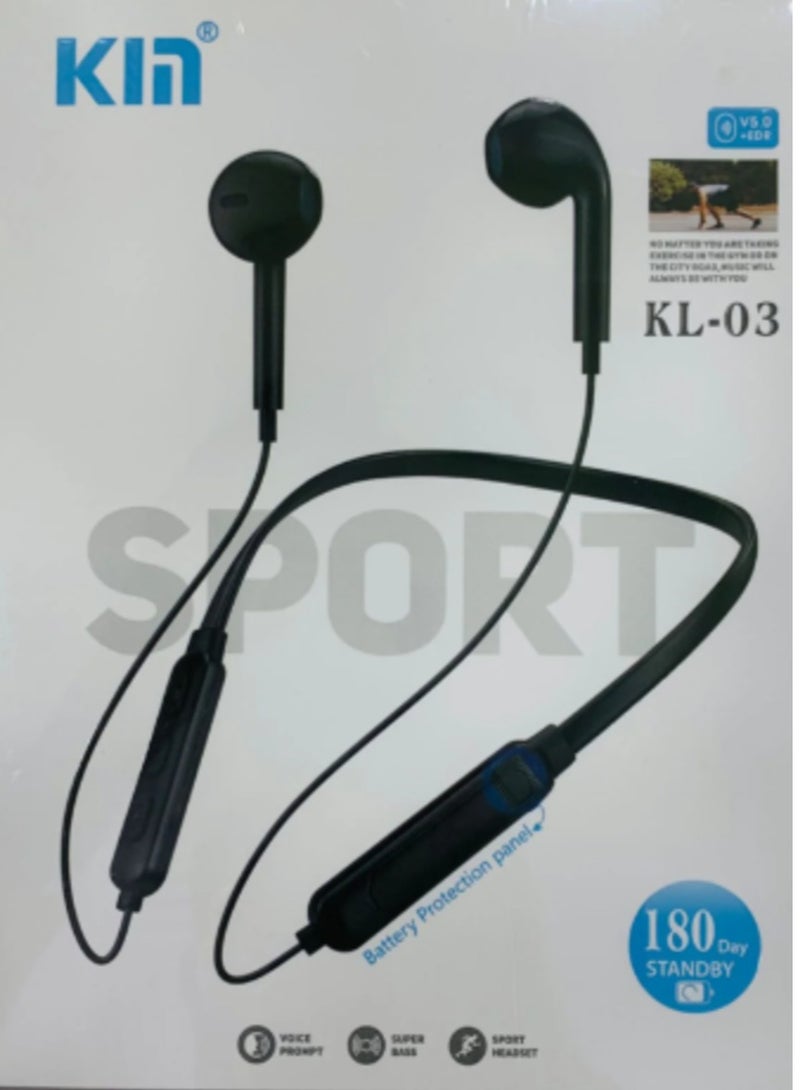 KL-03 Bluetooth Sports Neckband Earphones Black