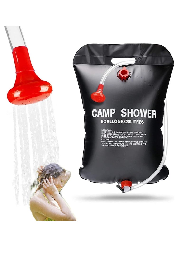 Solar Shower Bag, 5 Gallons20L Camping Shower Bag, Portable Shower Bag with Removable Hose and On Off Switchable Shower Head for Camping Beach Swimming Outdoor Traveling