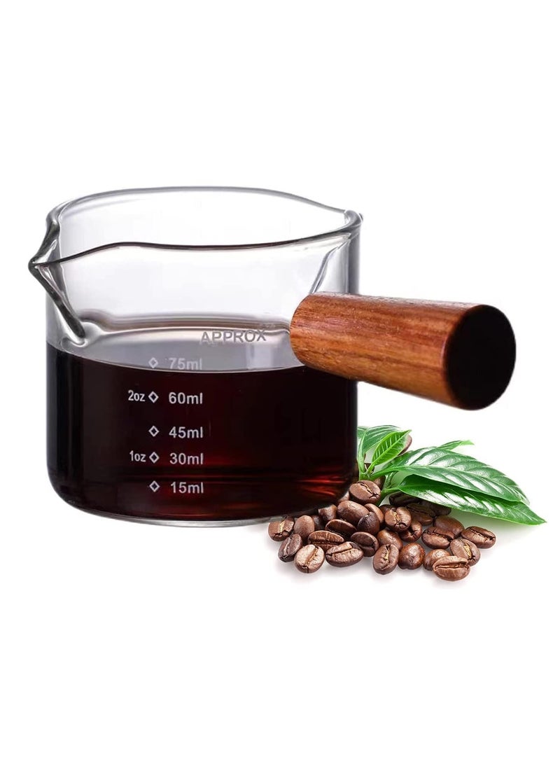Espresso Measuring Cup 3 oz with Small Glass Wooden Handle Measuring Cup Heat Resistant Glass Coffee Brewing Tool
