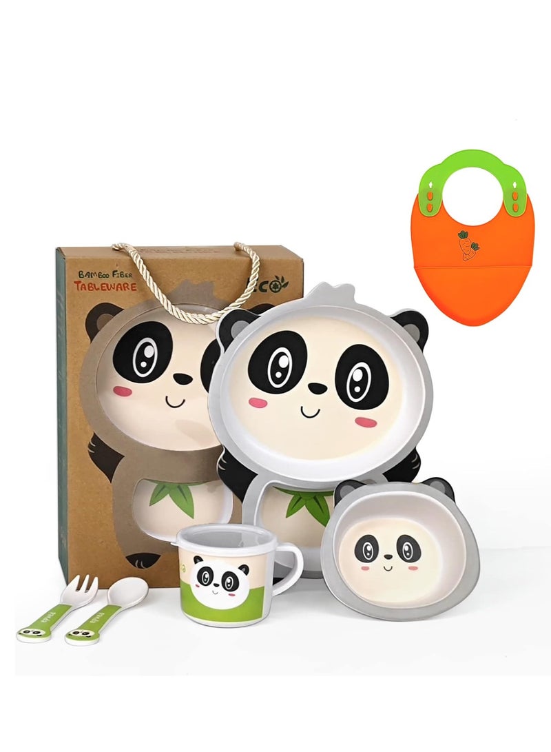 Kids Plate Bamboo Dishes for Kids Tableware Toddler Cutlery Kid Dinnerware Animal Baby Plate Bowl Cup with Bib