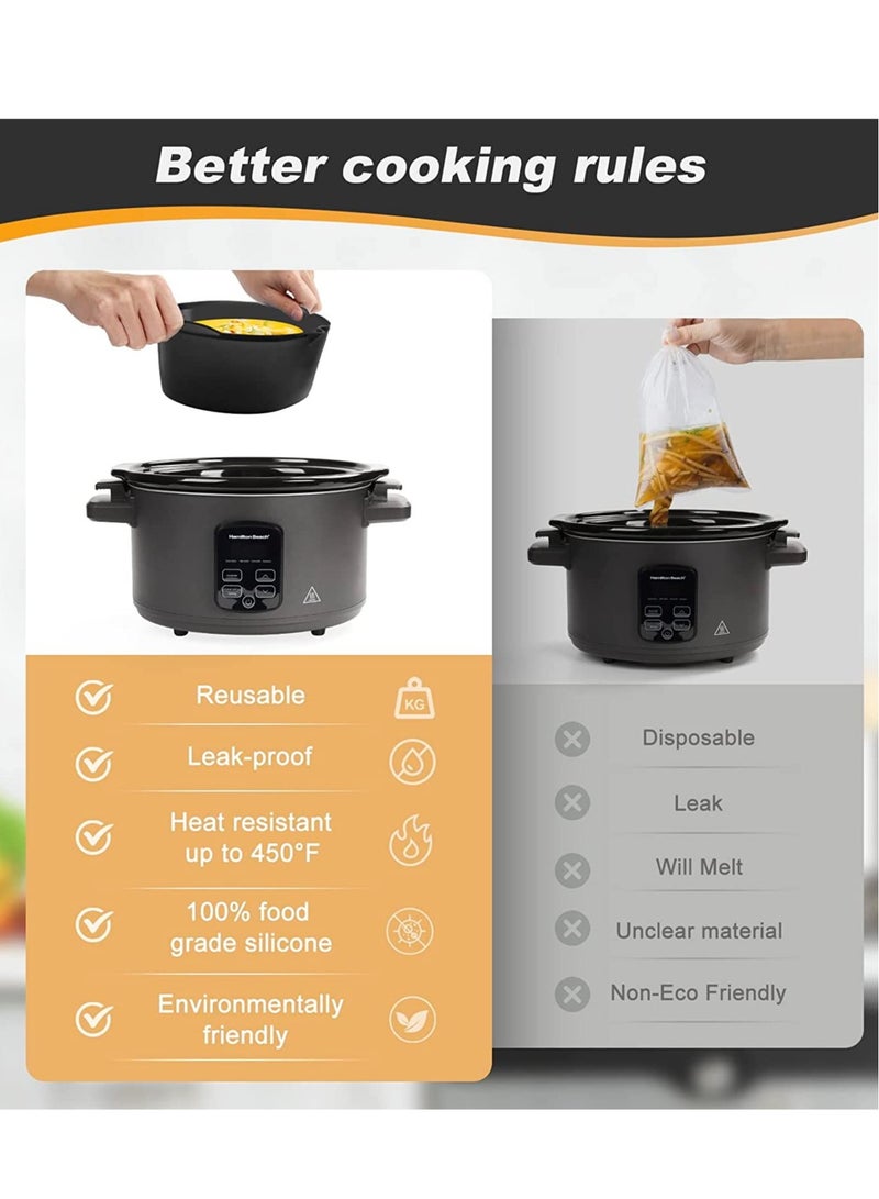 2PCS Silicone Slow Cooker Liners, Perfect compatible with any 5.5L, 6.6L, 7.5L slow cooker, Food-Grade Material, Easy Cleanup, Reusable, Eco-Friendly(