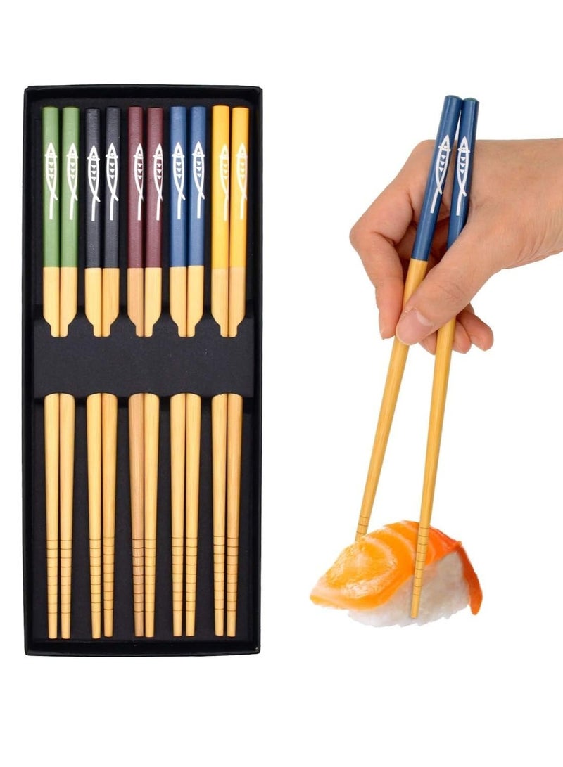 5 Pairs Reusable Chopsticks Set Lightweight Different Style Chop Sticks Utensils, Wooden Chinese Japanese Korean Chopsticks, Family Use Gift Set for Sushi, Noodles, Rice, Camping