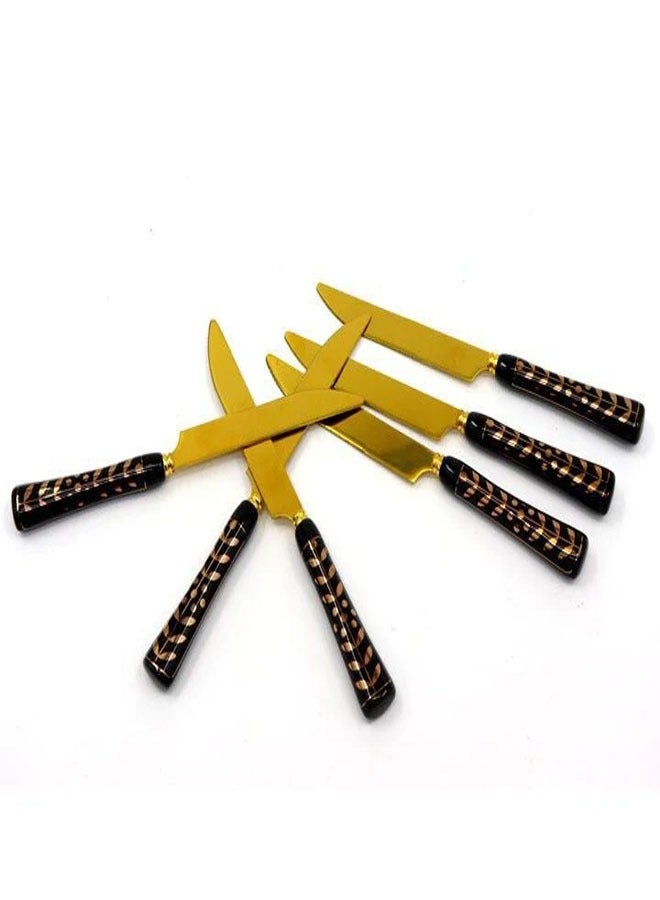 6_Pieces Stainless Steel Modern Table Knife Set Gold/Black 19 Cm
