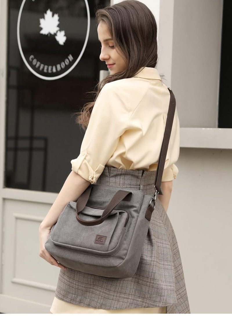 Canvas Tote Purse for Women, Vintage Crossbody Shoulder Bags Small Handbag, Multi-pocket Top Handle Work Bag