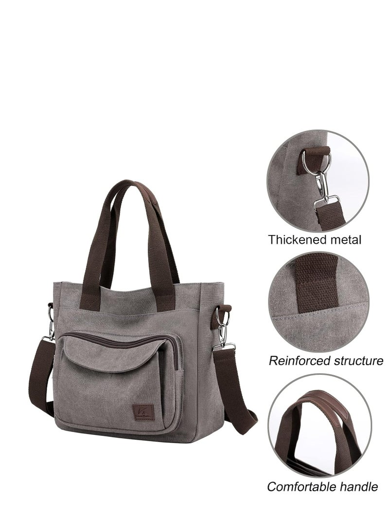 Canvas Tote Purse for Women, Vintage Crossbody Shoulder Bags Small Handbag, Multi-pocket Top Handle Work Bag