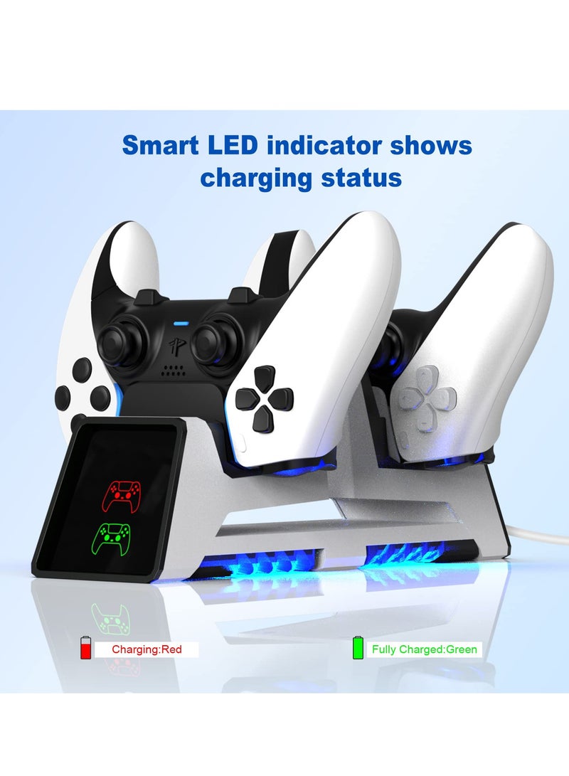 PS5 Controller Charging Station, Fast Dual Charging Dock for DualSense Wireless Controllers, for PS 5 Dualsense Wireless Controller, with LED Indicator, Headset Holder, Type-c Charger Cable