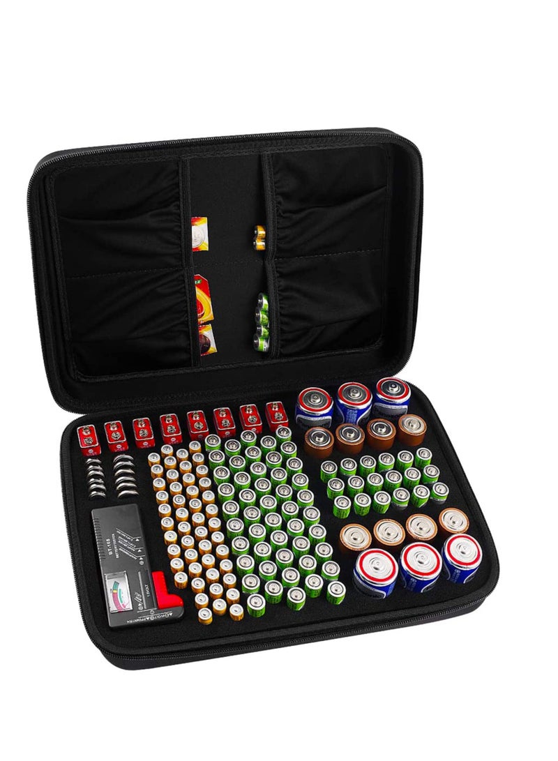 Hard Battery Organizer Storage Box Carrying Case Bag Holder - Holds 148 Batteries AA AAA C D 9V - with Battery Tester BT-168 (Batteries are Not Included)