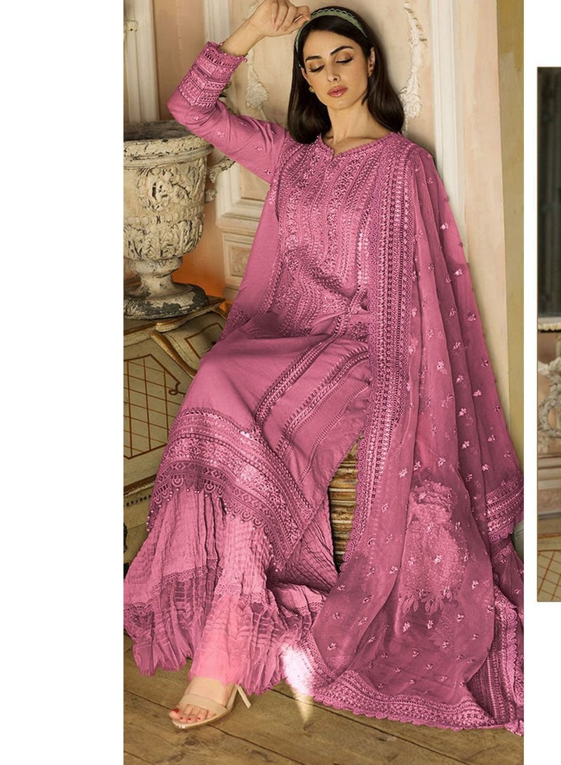 Fancy Women's Wear Designer Work Semi Stitched Pink Pakistani Style Dress