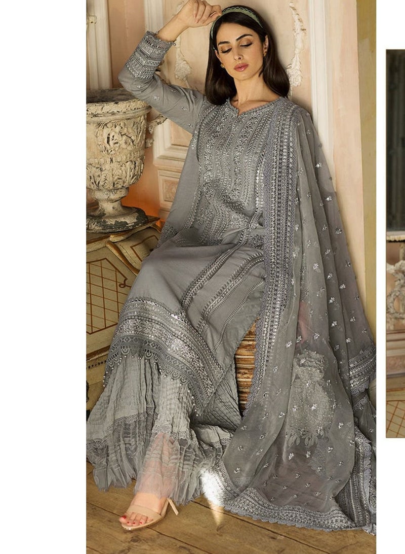 Wedding Function Wear Grey Pakistani Style Semi Stitched Dress
