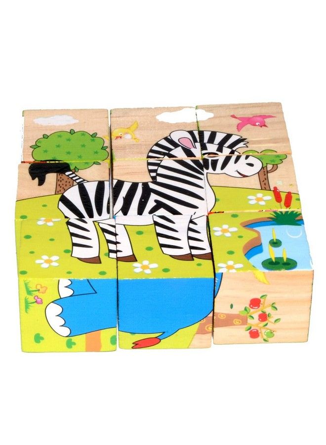 Early Age 6 In 1 Wood Block Puzzles For Small Kids (Wild Animals Theme) Multi Color