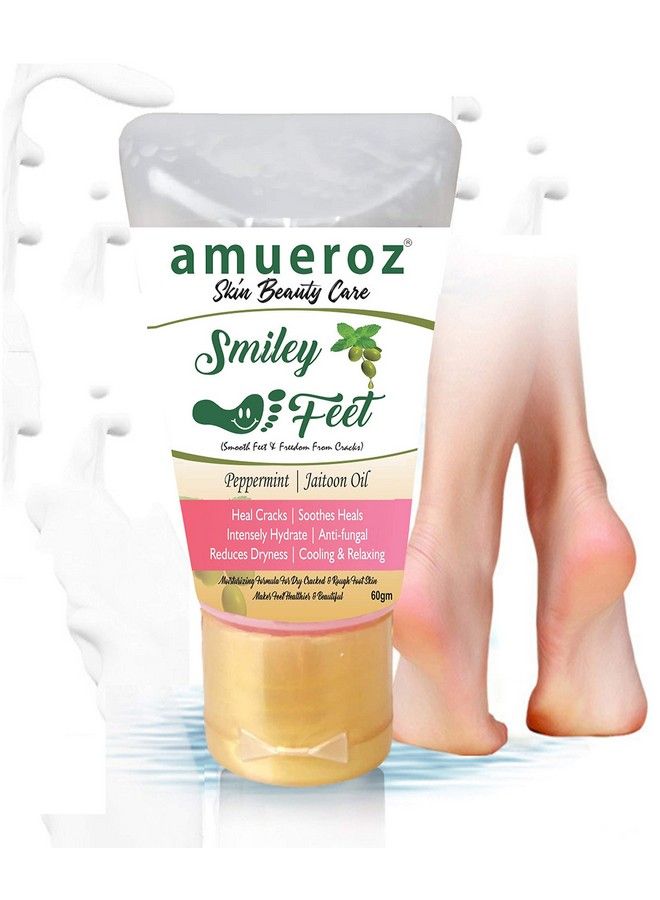 Smiley Feet Crack Cream For Dry Cracked Skin Moisturizing Nourishing Exfoliating Crack Foot Heel Repair Care Cream ; Unisex Foot Cream ; Peppermint Jaitoon 60 Gm