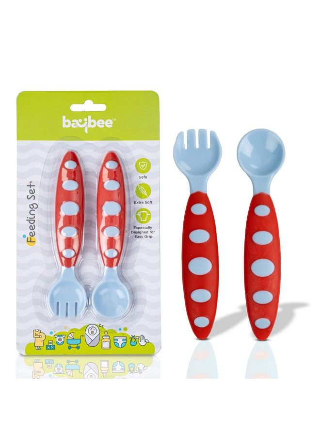 Ultra Soft Baby Spoon Set For Baby Feeding Non Toxic Bpa Free Baby Training Feeding Spoon & Fork Set Easy Grip Handle ; Baby Feeding Spoons ; Feeding Spoon Set For Kids Toddlers (Blue)
