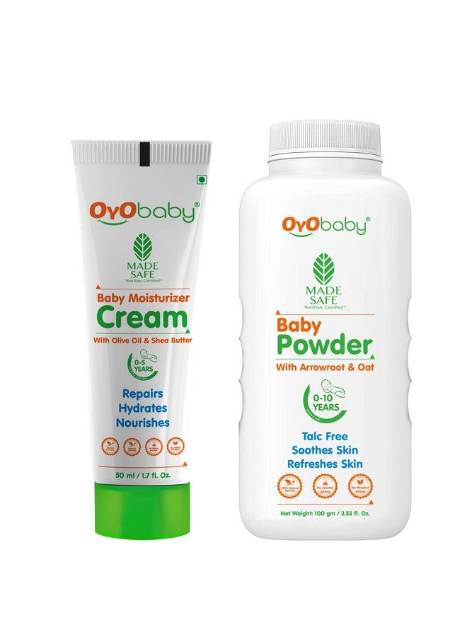 Talc Free Baby Powder For New Born Babies Kids 100Gm & Baby Daily Moisturising Cream For Delicate Skin 50Ml
