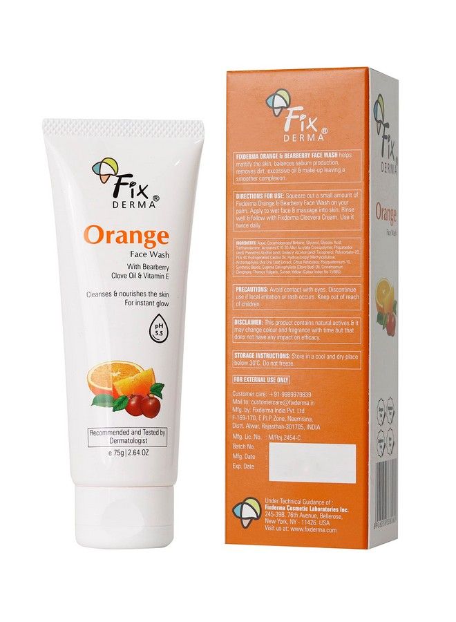 Orange Face Wash With Vitamin E & Bearberry ; Tan Removal Face Wash ; Face Wash & Face Cleanser ; Face Wash For Oily Skin (All Type Skin) ; Face Wash For Women & Men 75G