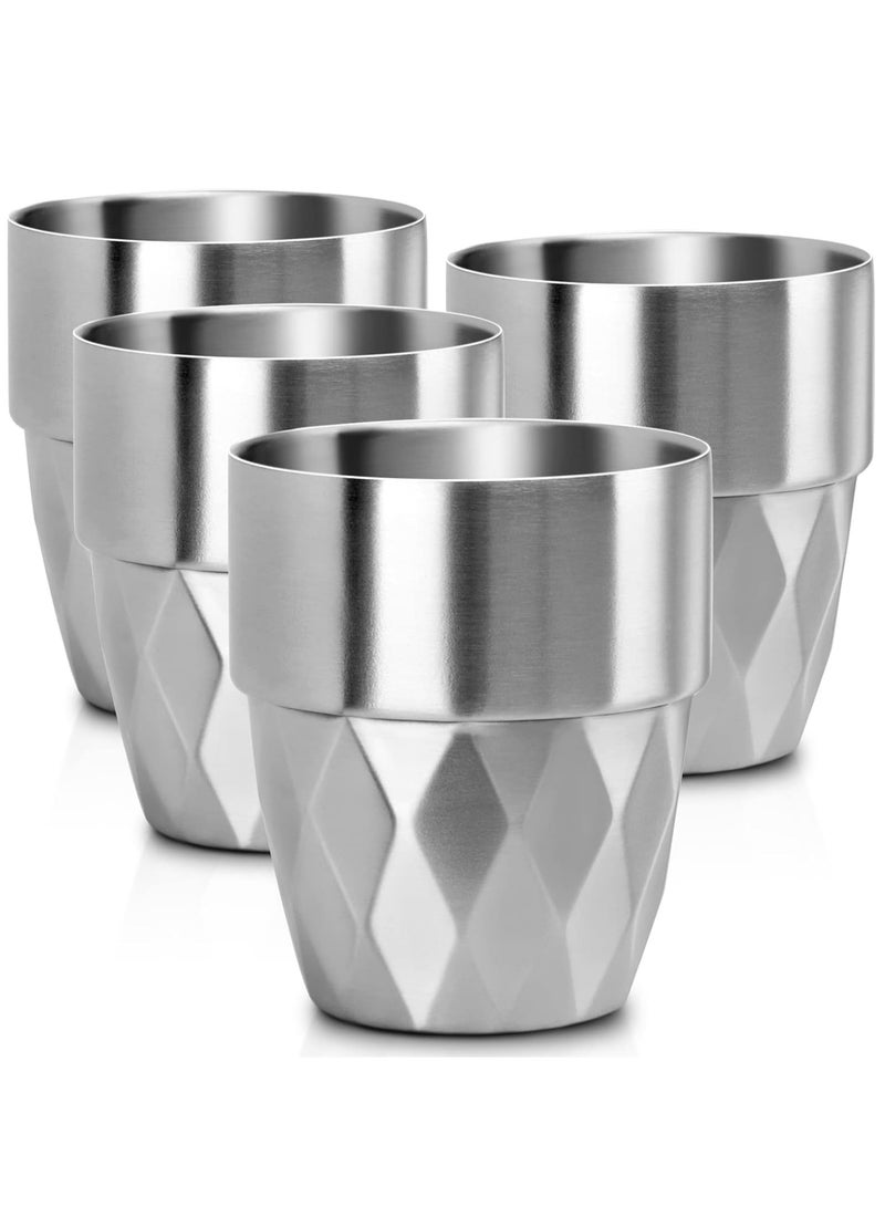 Beasea Stainless Steel Cup 10 oz Set of 4 Stackable Stainless Steel Insulated Cups Small Metal Cup Double Wall Tumbler Vacuum Metal Drinking Glasses for Home Restaurant Outdoors Camping Party