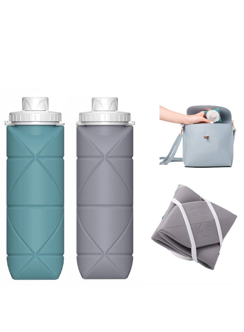 Collapsible Water Bottles 2 Pack BPA Free Silicone Leak-proof Reusable Travel Water Bottle Lightweight Waterproof Bottle for Sport Working Out Camping