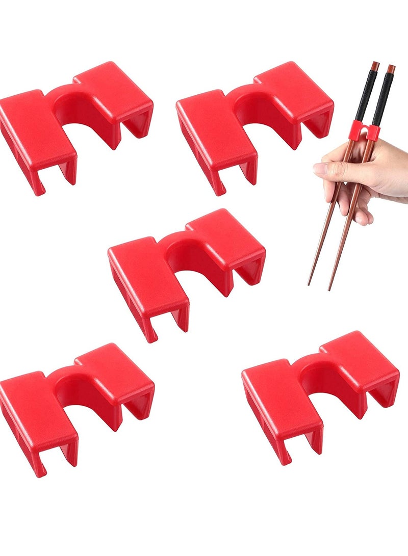 Chopstick Helpers 5 Pieces Reusable Chopstick Helpers Training Chopsticks BPA Free POM Fon-Toxic Non-Slippery for Many Age, Beginner, Trainers or Learner, Left or Right Hand Red